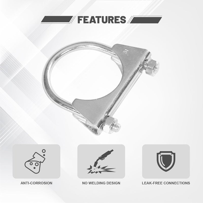 GESEXI 2" U-shaped Exhaust Pipe Clamp Mild Steel Muffler Exhaust Clamps with Anti-Rust Coat Pack of 2 - Image 2